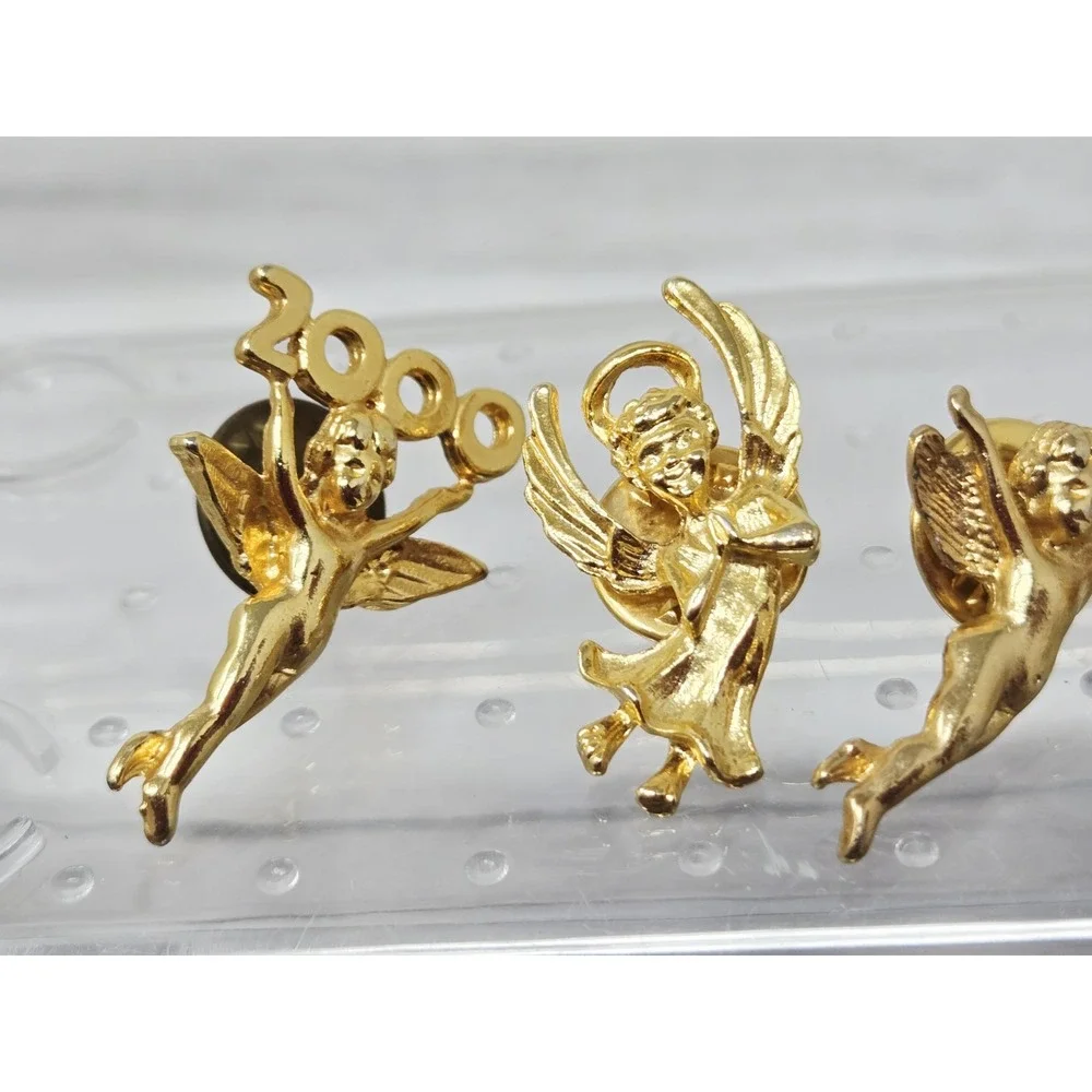 Guardian Angel Cherub Gold Tone Lapel Pin Tie Tack Bookbag Pin‎ Vintage Lot 5